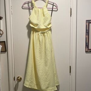 LPA Adalyn Pale Yellow Textured Halter Cut Ling Left Side Slit Out Dress